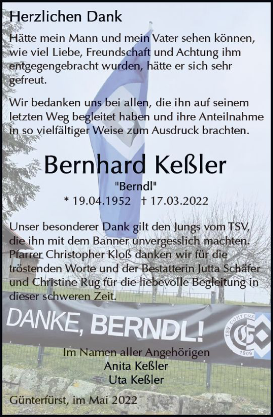 Traueranzeige von Bernhard Keßler von vrm-trauer Odenwälder Echo