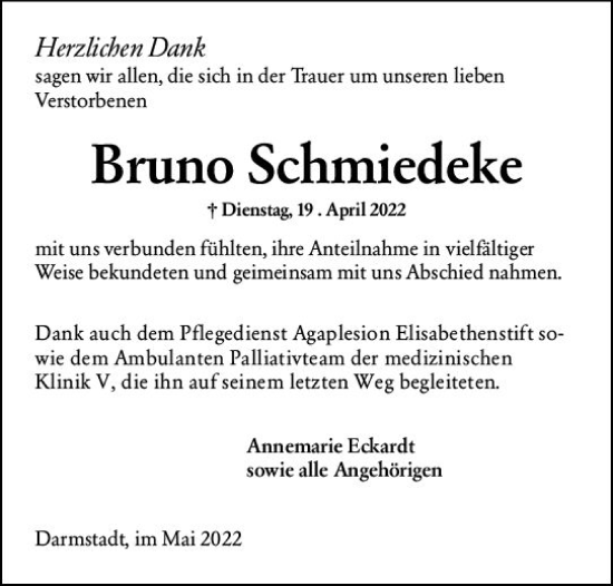 Traueranzeige von Bruno Schmiedeke von vrm-trauer Darmstädter Echo