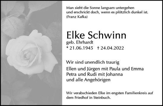 Traueranzeige von Elke Schwinn von vrm-trauer Odenwälder Echo