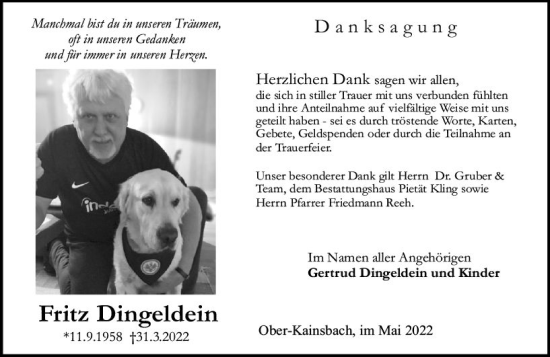 Traueranzeige von Fritz Dingeldein von vrm-trauer Odenwälder Echo