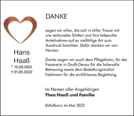 Traueranzeige von Hans Haaß von vrm-trauer Groß-Gerauer Echo