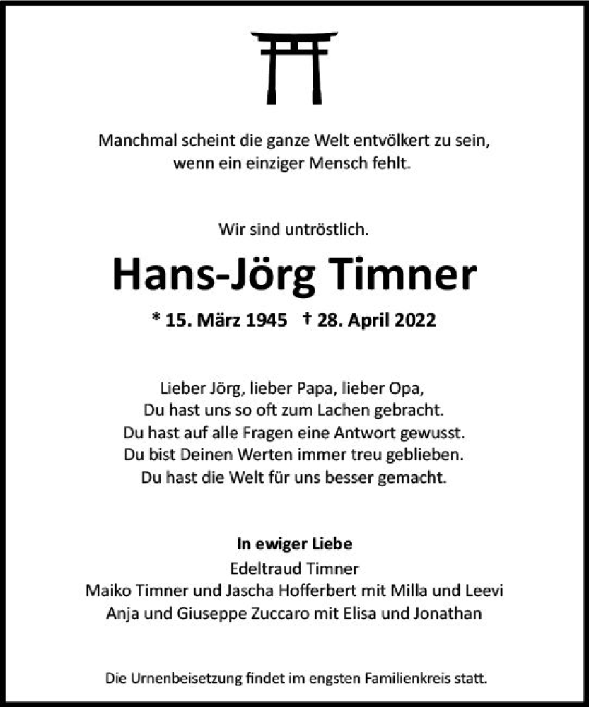  Traueranzeige für Hans-Jörg Timner vom 14.05.2022 aus vrm-trauer Wiesbadener Kurier