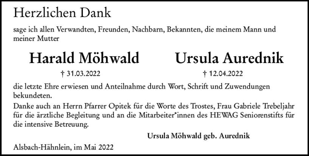 Traueranzeige für Harald Möhwald vom 07.05.2022 aus vrm-trauer Darmstädter Echo