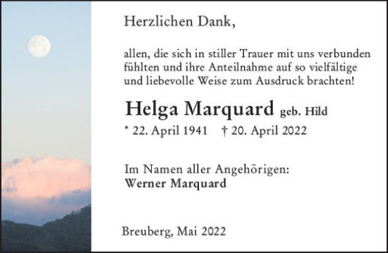 Traueranzeige von Helga Marquard von vrm-trauer Odenwälder Echo