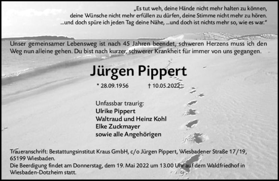 Traueranzeige von Jürgen Pippert von vrm-trauer Wiesbadener Kurier