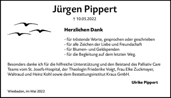 Traueranzeige von Jürgen Pippert von vrm-trauer Wiesbadener Kurier