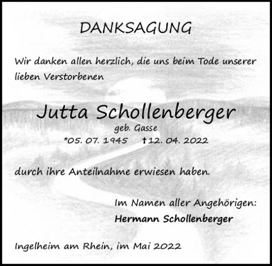 Traueranzeige von Jutta Schollenberger von vrm-trauer Allgemeine  Zeitung Ingelheim-Bingen