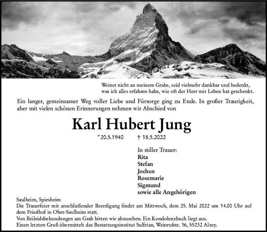 Traueranzeige von Karl Hubert Jung von vrm-trauer Allgemeine Zeitung Alzey
