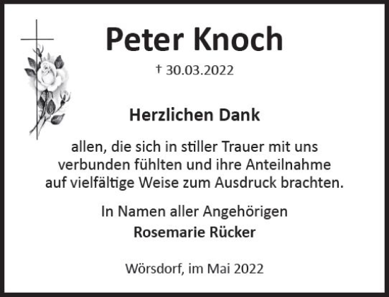 Traueranzeige von Peter Knoch von vrm-trauer Idsteiner Zeitung