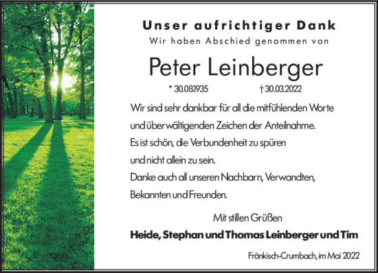 Traueranzeige von Peter Leinberger von vrm-trauer Odenwälder Echo