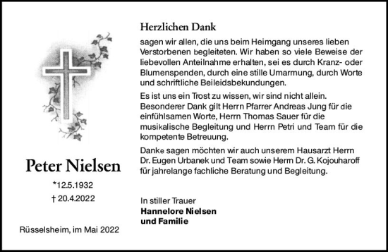Traueranzeige von Peter Nielsen von vrm-trauer Rüsselsheimer Echo / MainSpitze