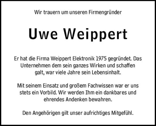 Traueranzeige von Uwe Weippert von vrm-trauer Darmstädter Echo