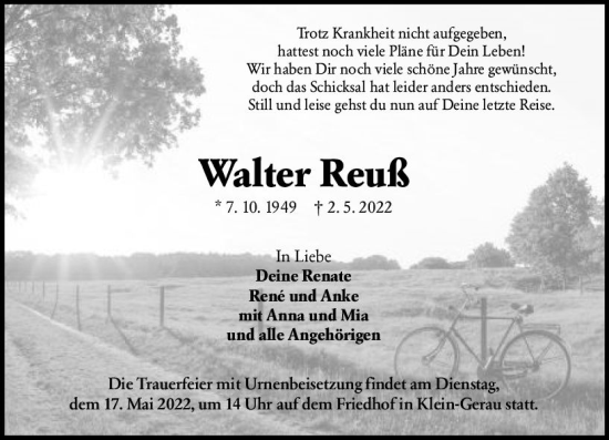 Traueranzeige von Walter Reuß von vrm-trauer Groß-Gerauer Echo