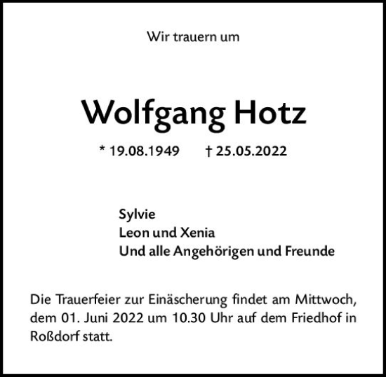 Traueranzeige von Wolfgang Hotz von vrm-trauer Darmstädter Echo