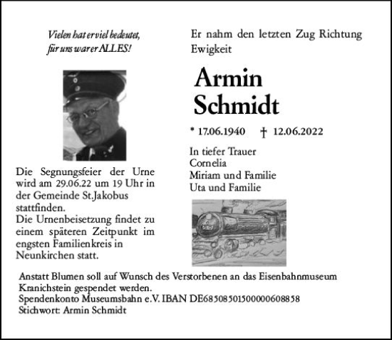 Traueranzeige von Armin Schmidt von vrm-trauer Darmstädter Echo