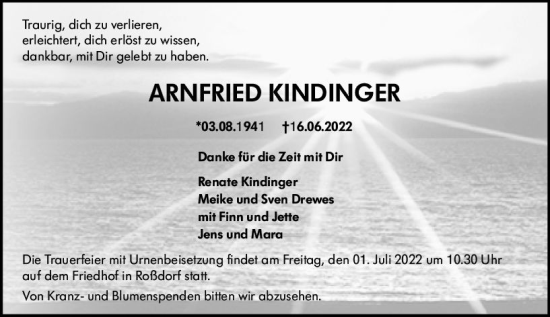 Traueranzeige von Arnfried Kindinger von vrm-trauer Darmstädter Echo