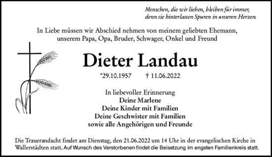 Traueranzeige von Dieter Landau von vrm-trauer Groß-Gerauer Echo