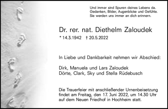 Traueranzeige von Diethelm Zaloudek von vrm-trauer Hochheimer Zeitung
