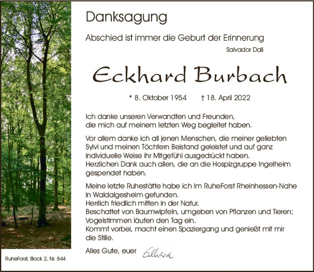  Traueranzeige für Eckhard Burbach vom 11.06.2022 aus vrm-trauer Allgemeine  Zeitung Ingelheim-Bingen
