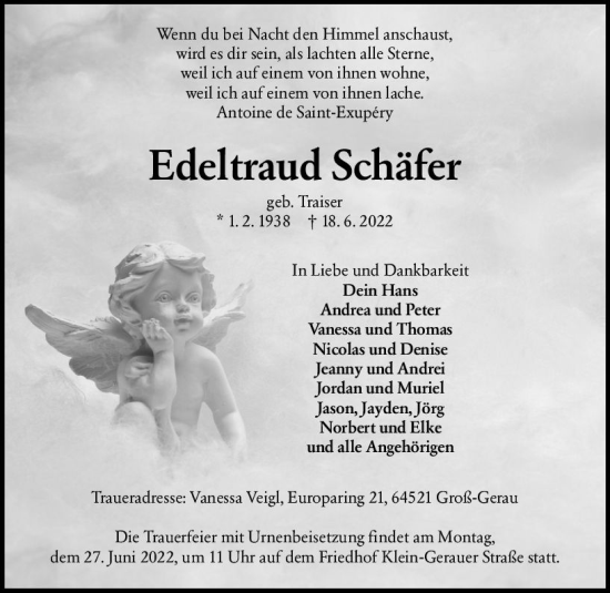 Traueranzeige von Edeltraud Schäfer von vrm-trauer Groß-Gerauer Echo
