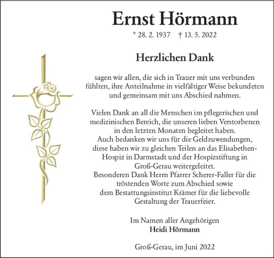 Traueranzeige von Ernst Hörmann von vrm-trauer Groß-Gerauer Echo