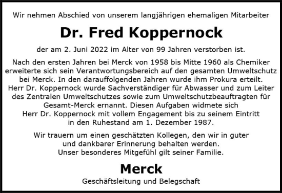 Traueranzeige von Fred Koppernock von vrm-trauer Darmstädter Echo