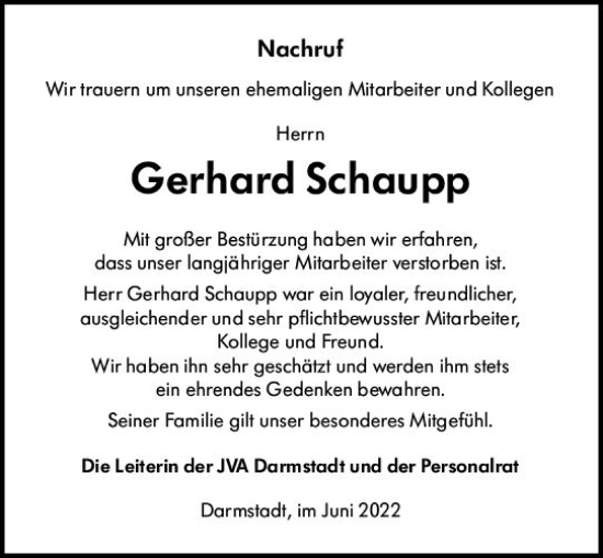 Traueranzeige von Gerhard Schaupp von vrm-trauer Odenwälder Echo