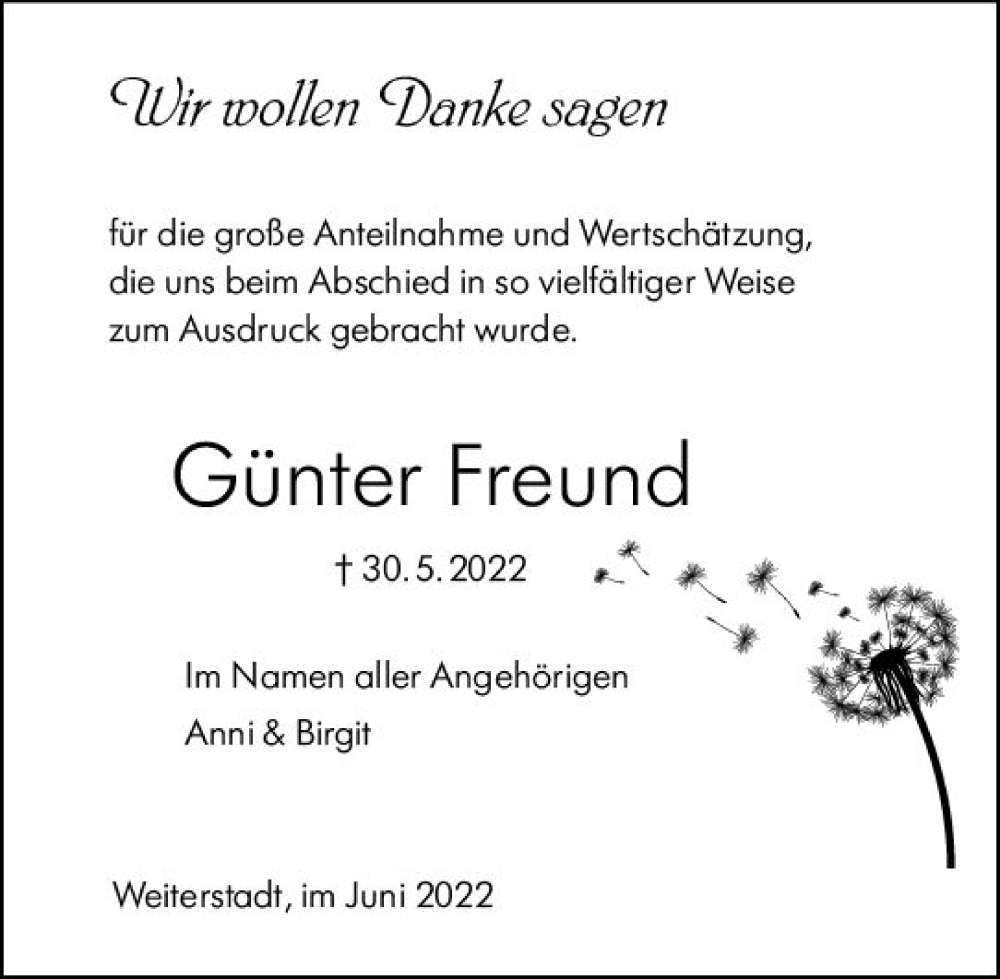  Traueranzeige für Günter Freund vom 25.06.2022 aus vrm-trauer Darmstädter Echo