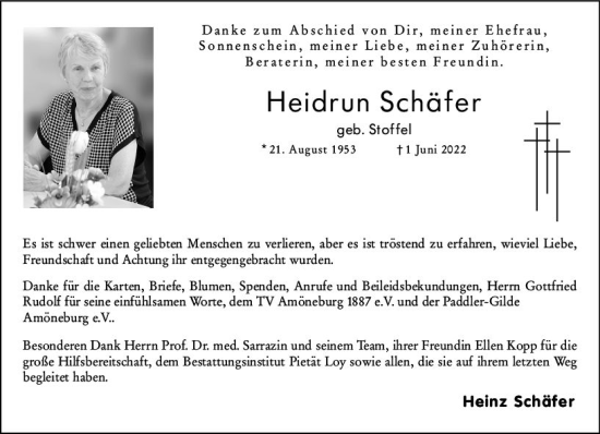 Traueranzeige von Heidrun Schäfer von vrm-trauer Wiesbadener Kurier