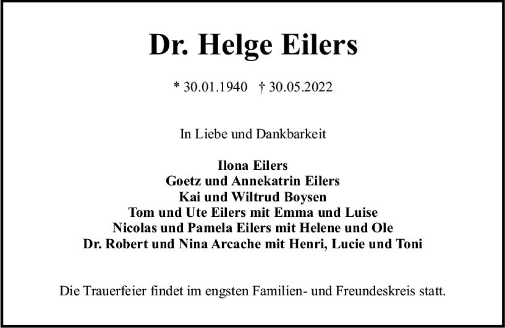  Traueranzeige für Helge Eiters vom 18.06.2022 aus vrm-trauer Darmstädter Echo