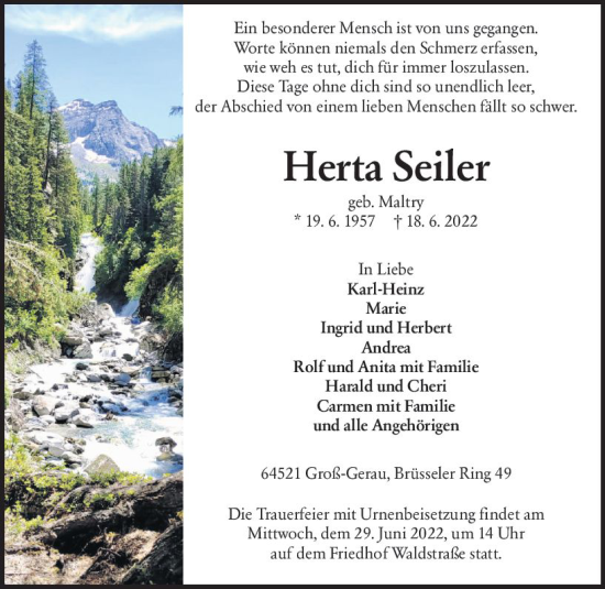 Traueranzeige von Herta Seiler von vrm-trauer Groß-Gerauer Echo
