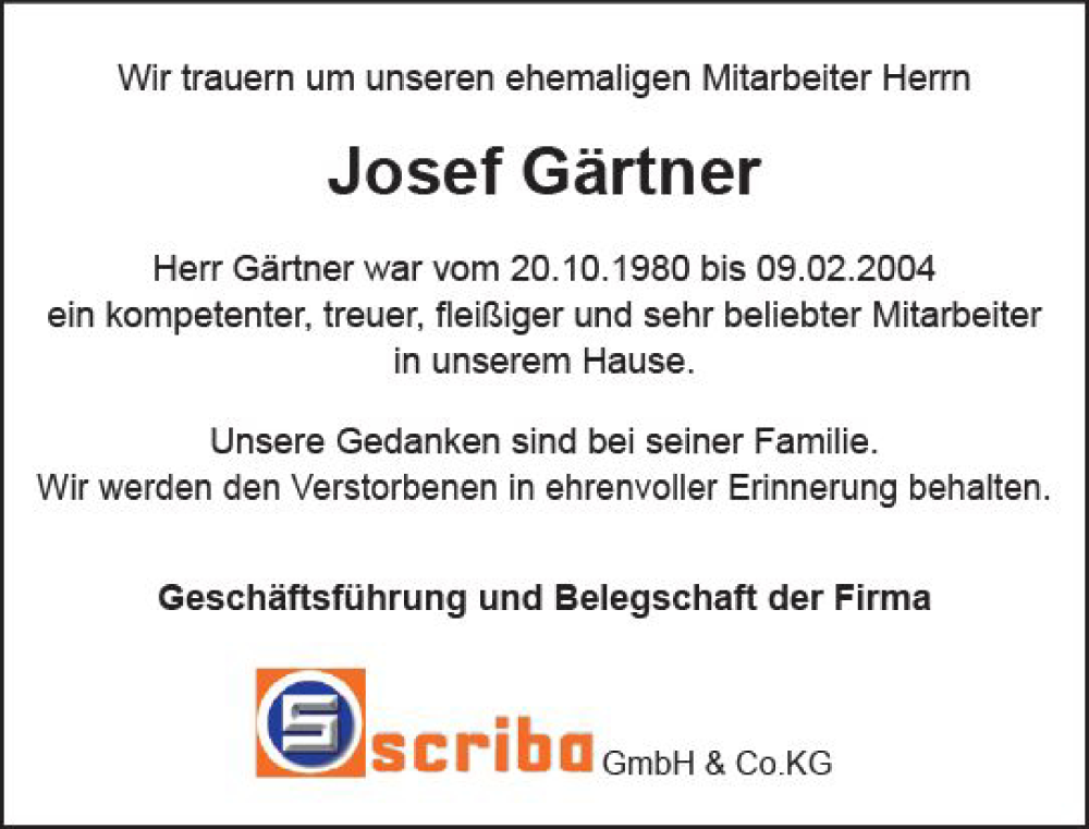  Traueranzeige für Josef Gärtner vom 04.06.2022 aus vrm-trauer Wormser Zeitung