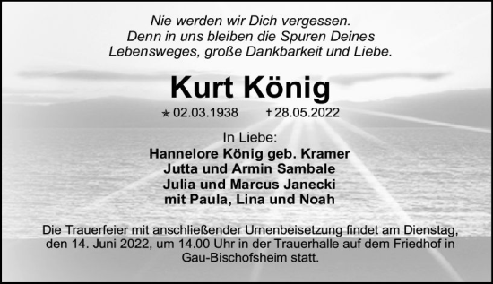 Traueranzeige von Kurt König von vrm-trauer AZ Mainz