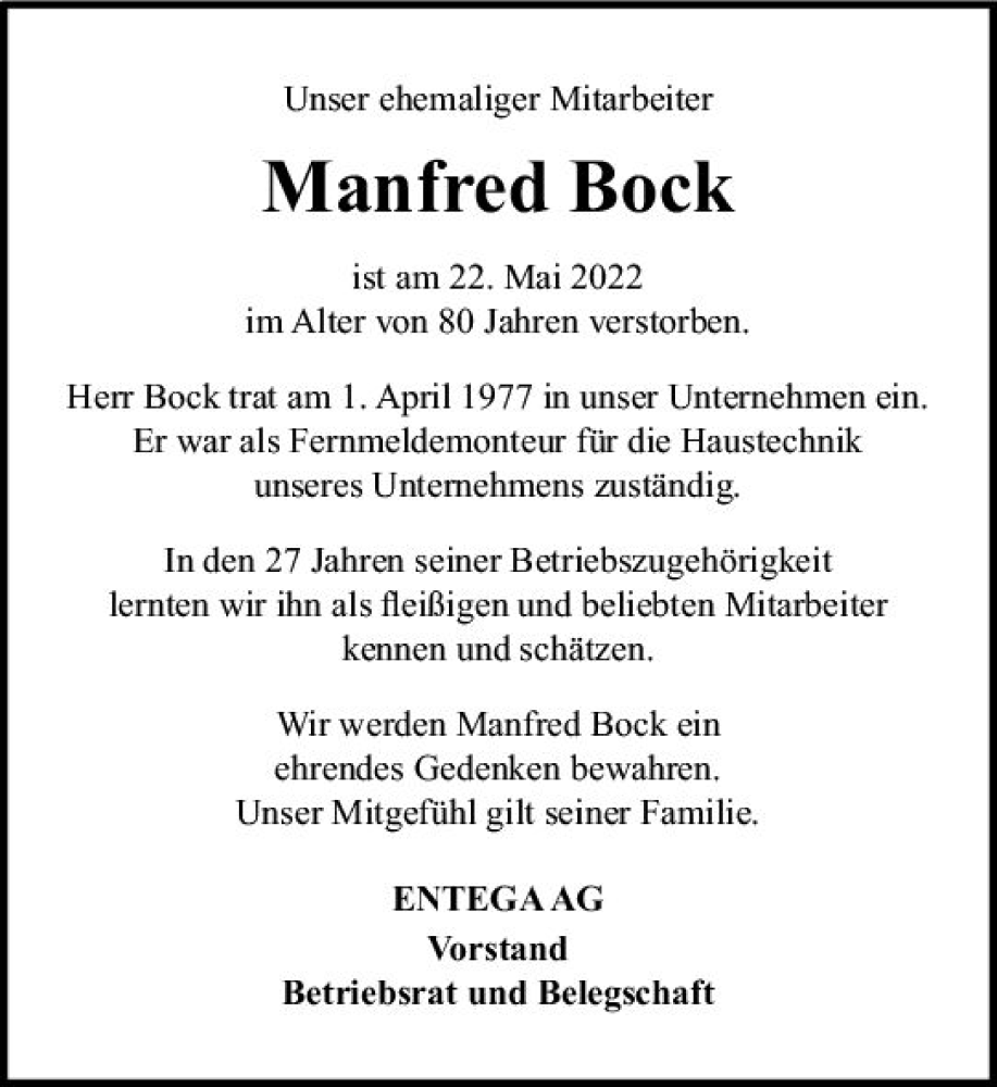  Traueranzeige für Manfred Bock vom 04.06.2022 aus vrm-trauer Odenwälder Echo