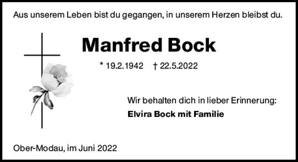  Traueranzeige für Manfred Bock vom 04.06.2022 aus vrm-trauer Darmstädter Echo
