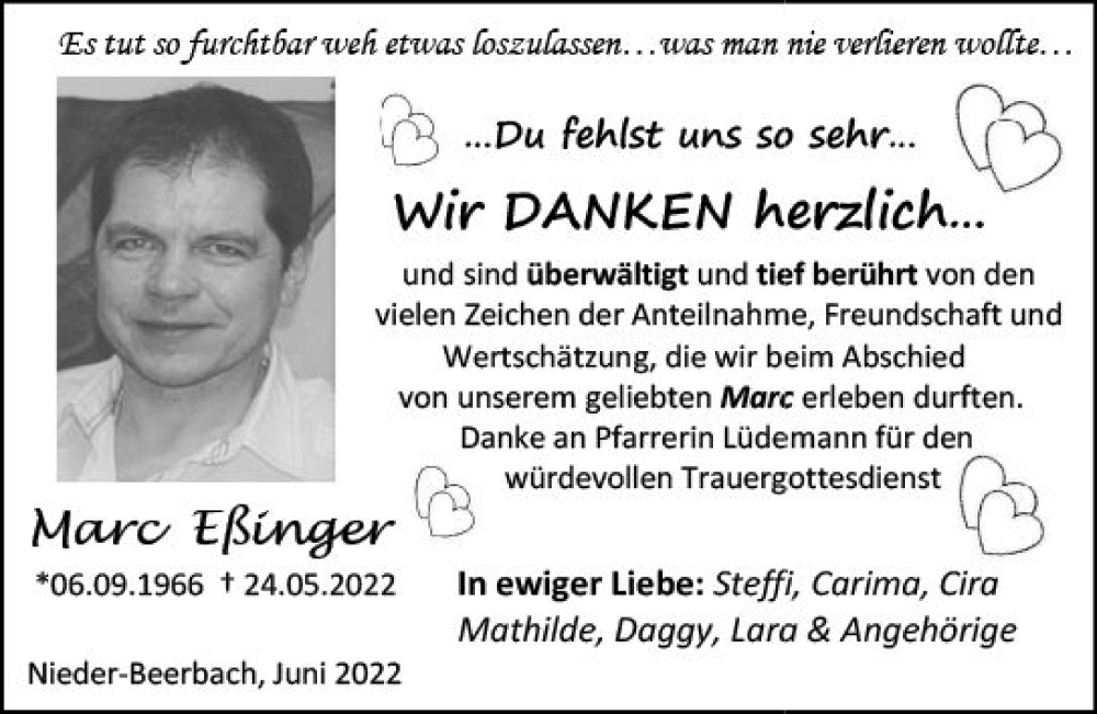  Traueranzeige für Marc Eßinger vom 18.06.2022 aus vrm-trauer Darmstädter Echo