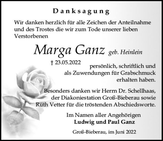 Traueranzeige von Marga Ganz von vrm-trauer Darmstädter Echo