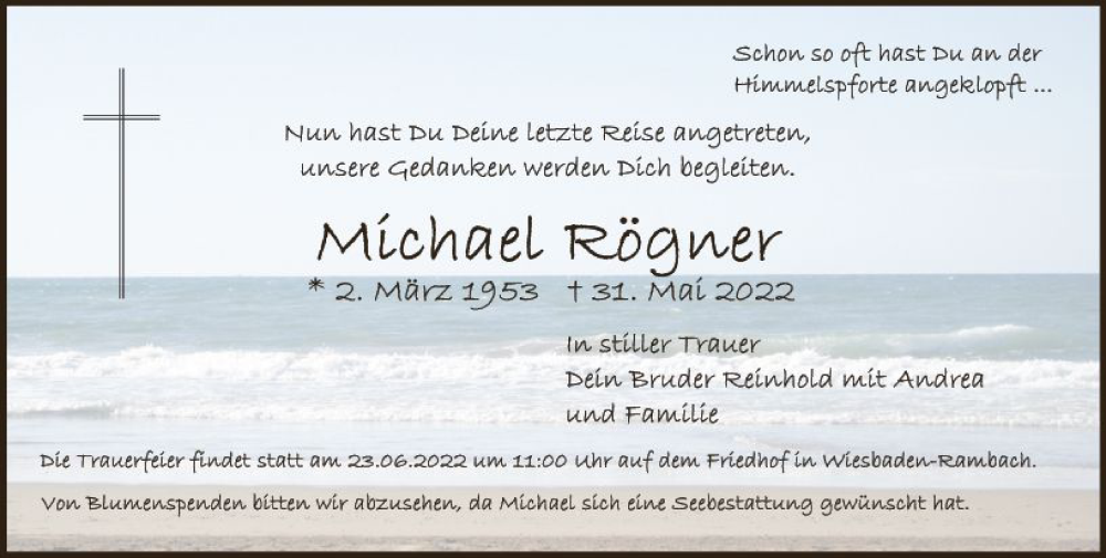  Traueranzeige für Michael Rögner vom 18.06.2022 aus vrm-trauer Wiesbadener Kurier