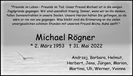 Traueranzeige von Michael Rögner von vrm-trauer Wiesbadener Kurier