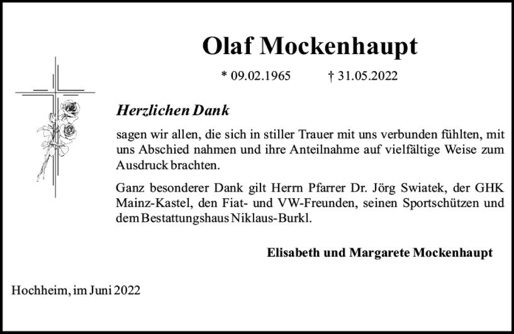  Traueranzeige für Olaf Mockenhaupt vom 25.06.2022 aus vrm-trauer AZ Mainz
