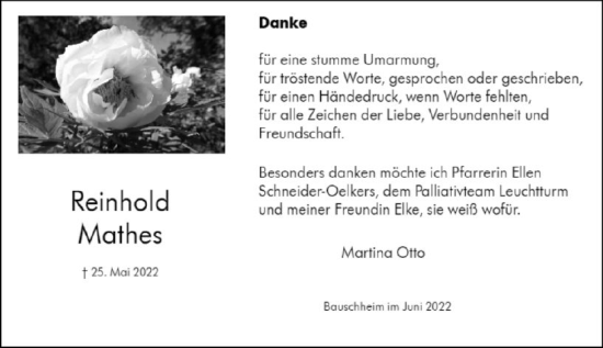 Traueranzeige von Reinhold Mathes von vrm-trauer Rüsselsheimer Echo / MainSpitze