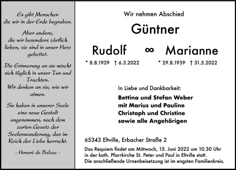 Traueranzeige für Rudolf Günter vom 11.06.2022 aus vrm-trauer Rheingau