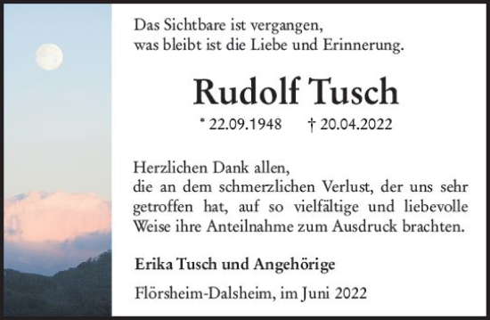 Traueranzeige von Rudolf Tusch von vrm-trauer Wormser Zeitung