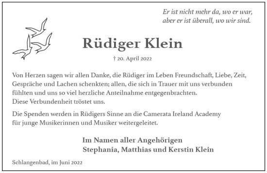 Traueranzeige von Rüdiger Klein von vrm-trauer Wiesbadener Kurier