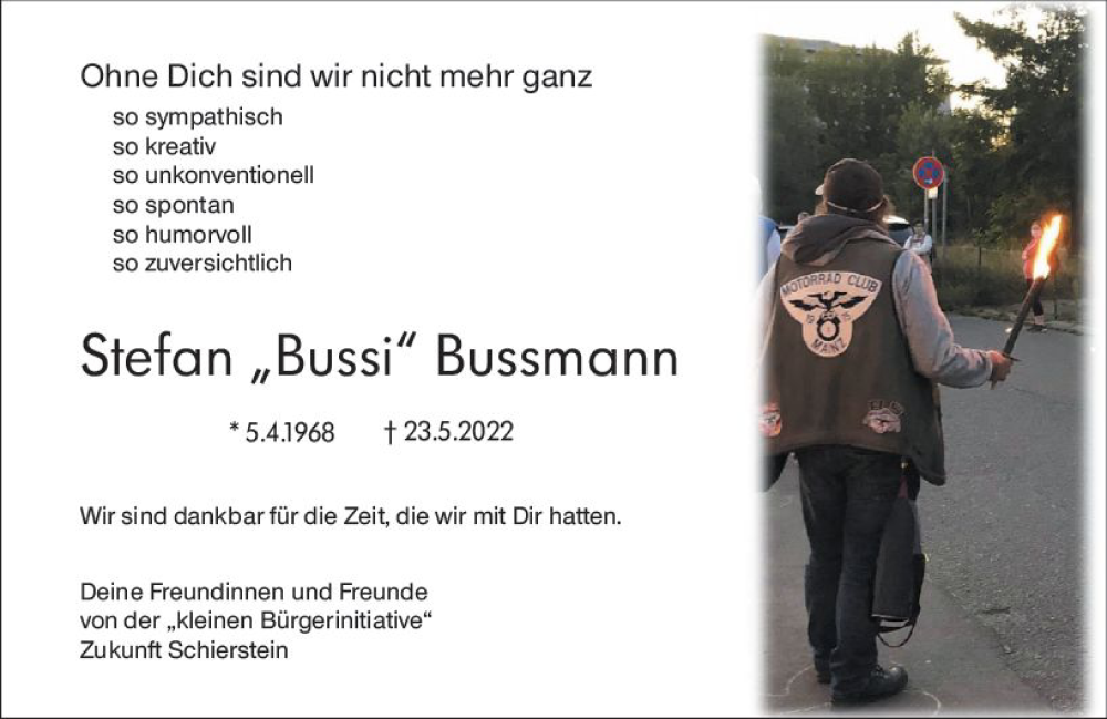  Traueranzeige für Stefan Bussmann vom 04.06.2022 aus vrm-trauer Wiesbadener Kurier