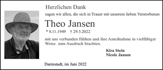 Traueranzeige von Theo Jansen von vrm-trauer Darmstädter Echo