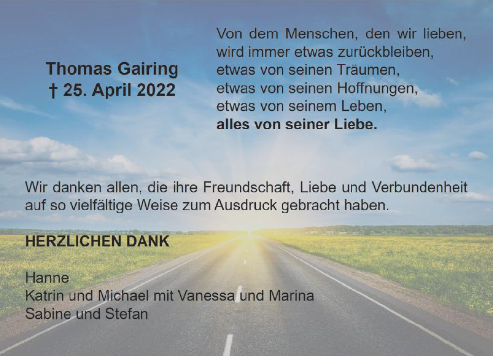  Traueranzeige für Thomas Gairing vom 04.06.2022 aus vrm-trauer Wiesbadener Kurier