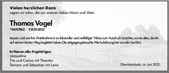Traueranzeige von Thomas Vogel von vrm-trauer Allgemeine  Zeitung Ingelheim-Bingen