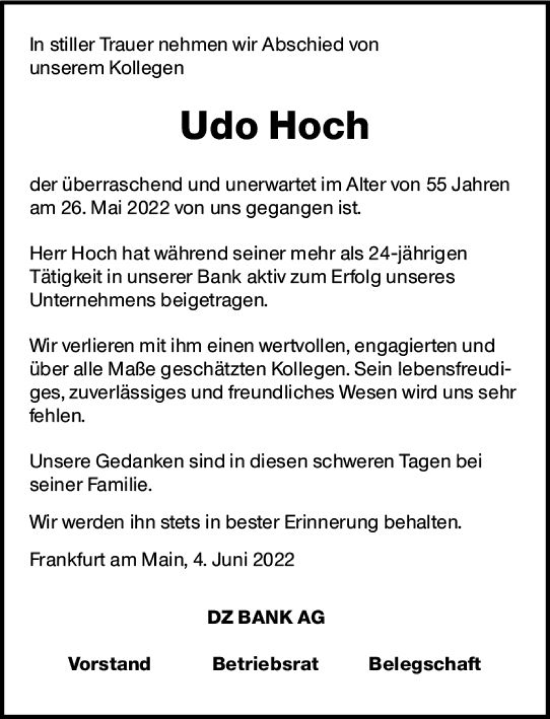 Traueranzeige von Udo Hoch von vrm-trauer Wiesbadener Kurier