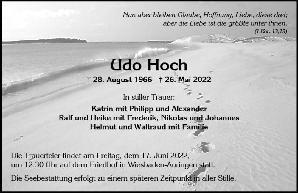  Traueranzeige für Udo Hoch vom 04.06.2022 aus vrm-trauer Wiesbadener Kurier